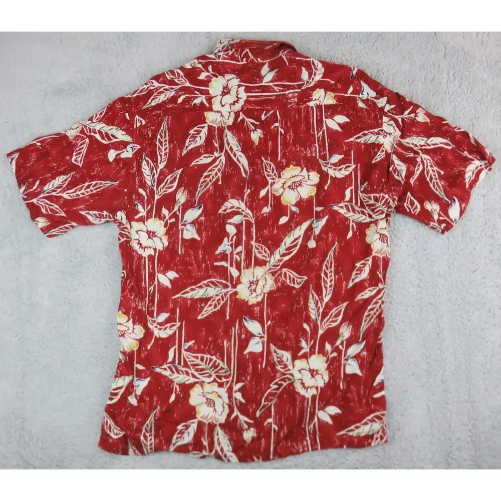 Mens Half Moon Bay Hawaiian Shirt Size M Rayon Short Sleeve Button Red‎ Floral